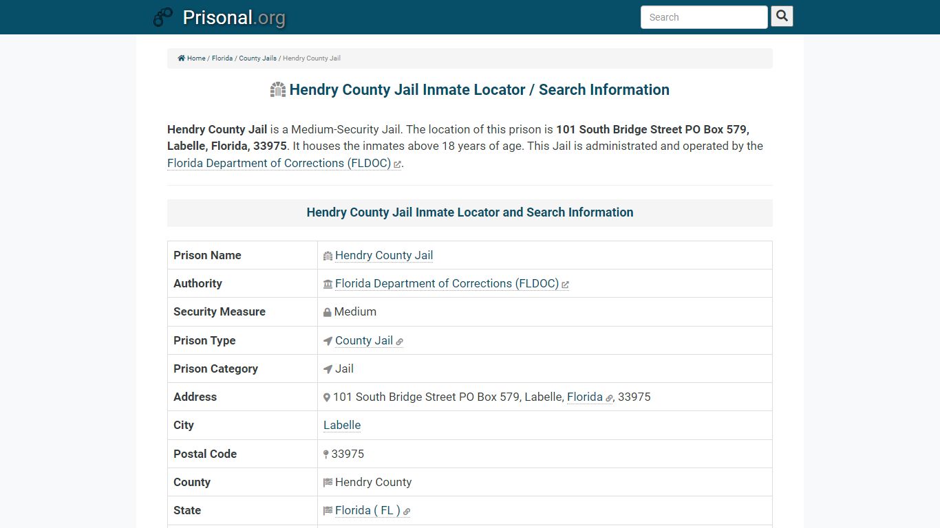 Hendry County Jail-Inmate Locator/Search Info, Phone, Fax ...